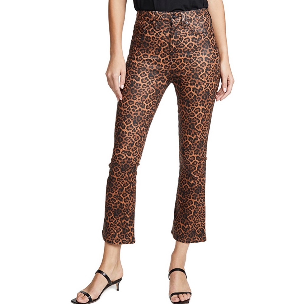 7 for all Man Kind Coated Leopard Print Slim Fit Kick Flare Jeans high waisted